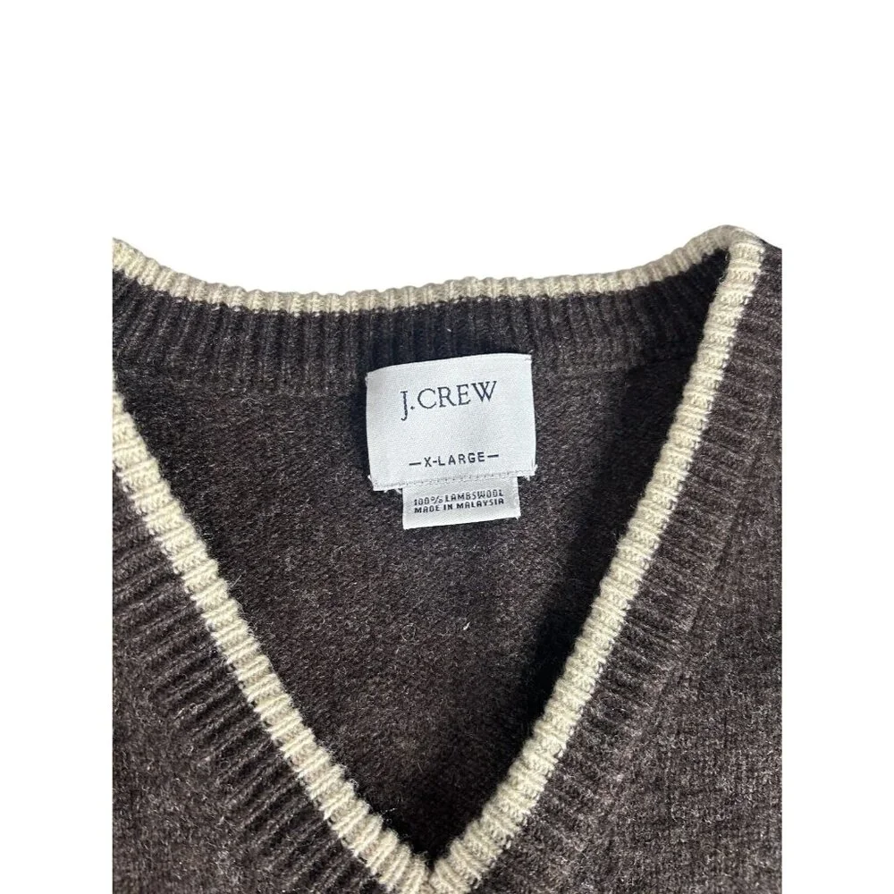 J.Crew V-Neck‎ Sweater Vest Men XL Brown 100% Lambswool V-Neck (Flaw_Small hole)